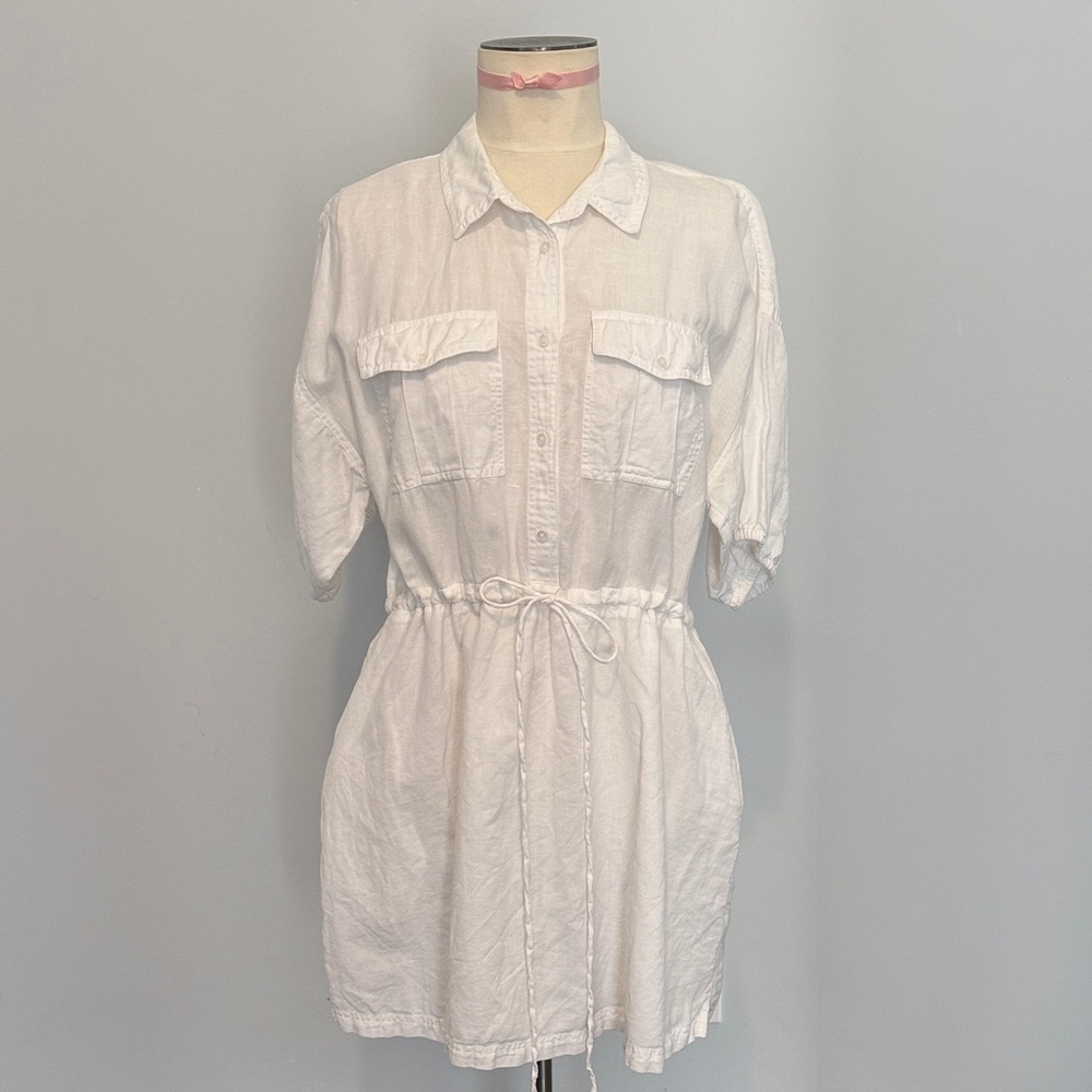 French Connection White Button-Up Shirt Dress